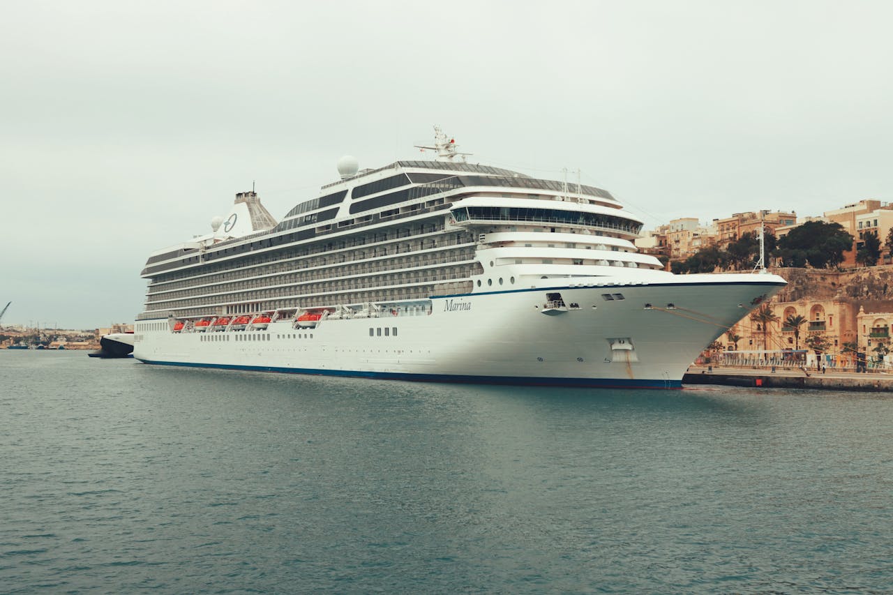 A luxurious cruise ship, MS Marina, moored in Valletta, Maltas scenic harbor.